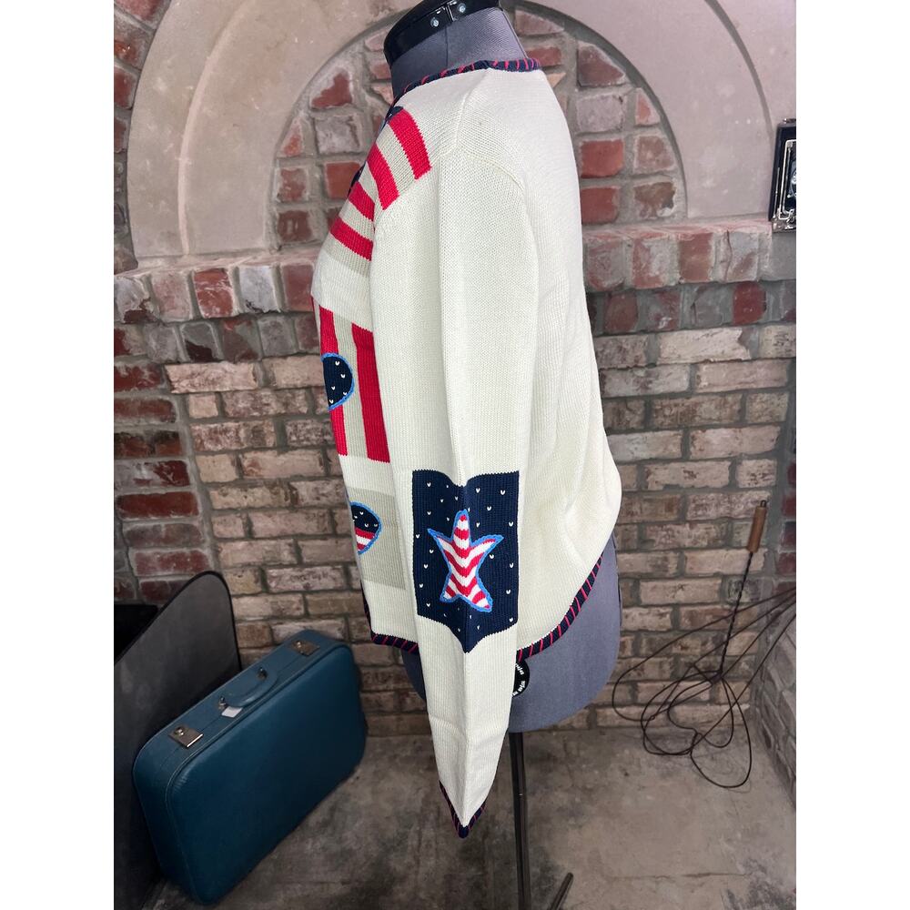 Norm Thompson cardigan sweater american flag red white blue star stripe - Picture 4 of 8